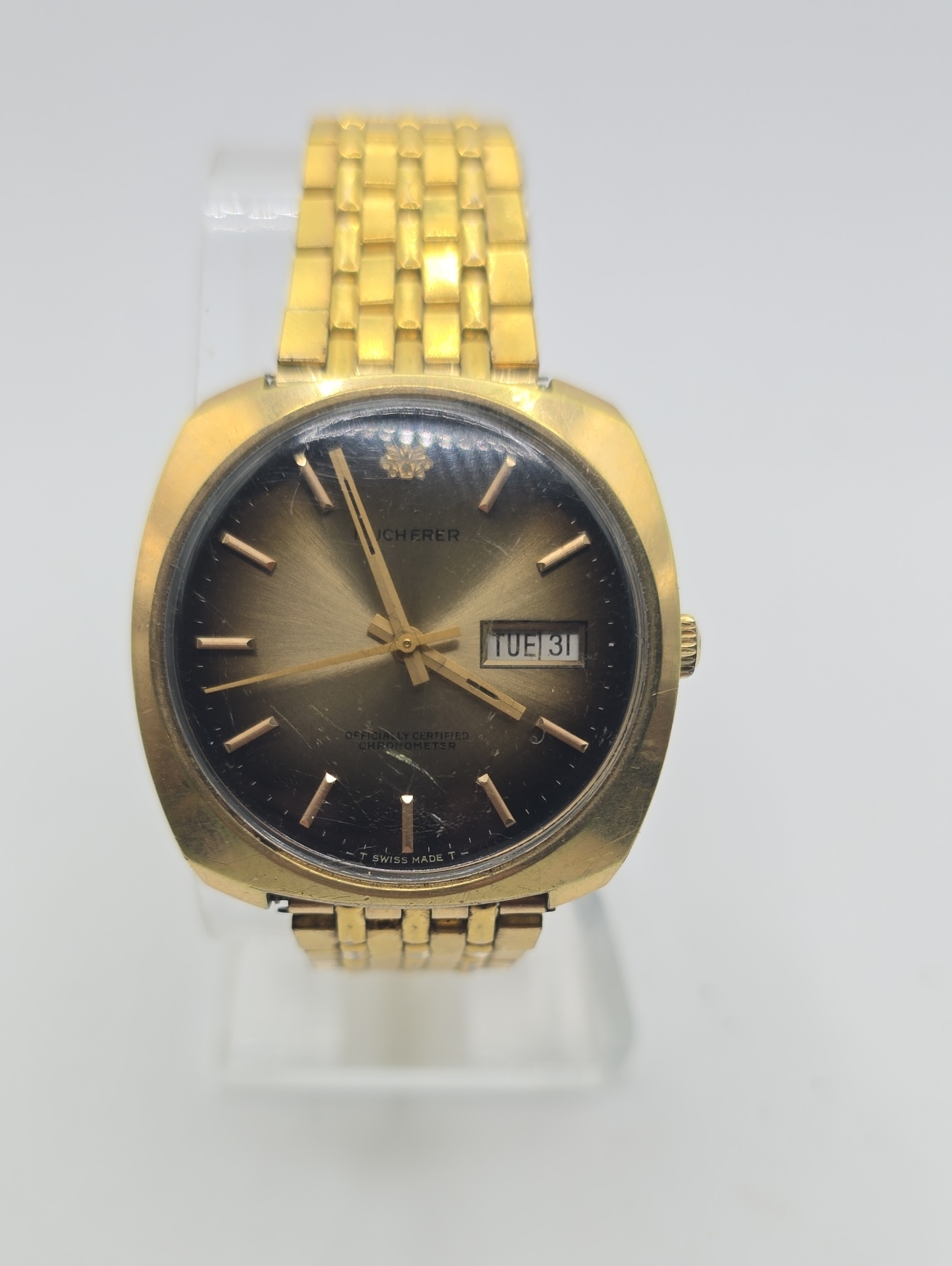 Bucherer Vintage Chronometer Gold Tone Mens DayDate Watch